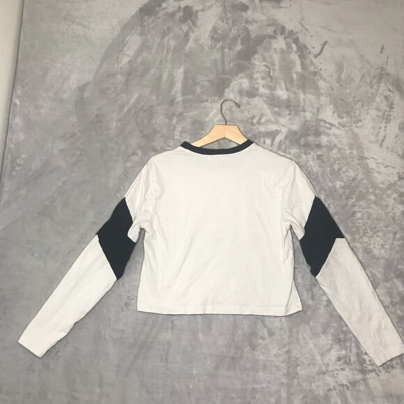 Vans Off The Wall Crop Top Womens S White Black Long Sleeve Crew Checkerboard - Picture 2 of 10